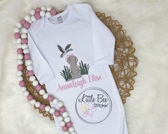 Personalized Embroidered Baby Girl Gown| Newborn Infant Gown| Baby Shower Gift| Girl Duck
