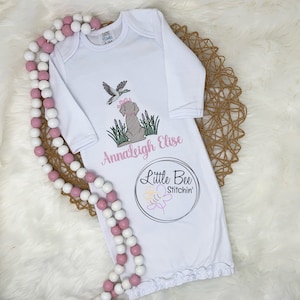 Personalized Embroidered Baby Girl Gown| Newborn Infant Gown| Baby Shower Gift| Girl Duck