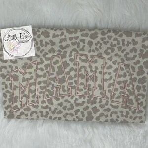 Mama Shirt, Mama Embroidered Shirt, Tan Leopard Shirt, Mama Leopard Shirt