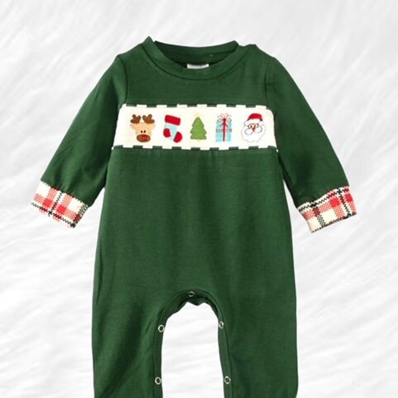 Smocked Christmas Ornaments Pink and Green Stripe Romper