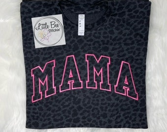 Mama Shirt, Mama Embroidered Shirt, Leopard Shirt, Mama Leopard Shirt