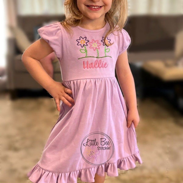 Girl's Ruffle Dress | Embroidered dress | Personalized Dress| Spring Dress | Summer Dress | Flower Dress