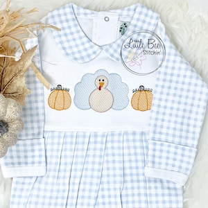 Baby Boy Thanksgiving Outfit | Baby Boy Fall Outfit | Turkey, Pumpkin| Baby Boy Church Outfit| Baby Shower Gift| Embroidered Footie