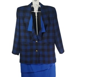 Mignon Formel Minimal Trendy Plaid Pattern Wool Blend 2 Pièces Blazer pour femmes et Jupe Suit Set. Taille 8