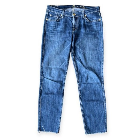 seven for all mankind slim cigarette 7 for All Mankind the Slim Cigarette Raw Hem Blue Women's Jeans. Size 29