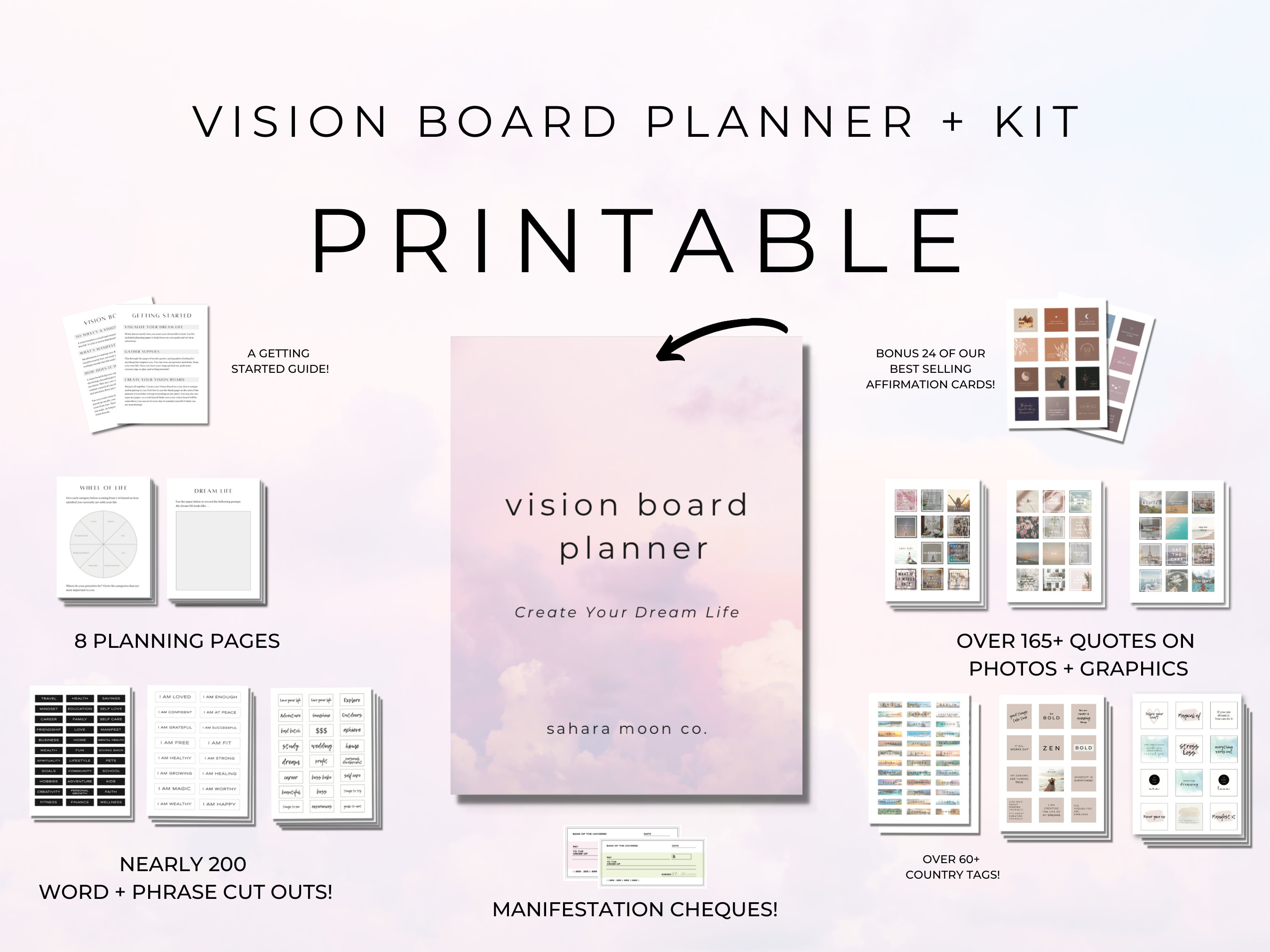 Vision Board Printables Vision Board Planner Vision Board Kit, Vision Board  2023, Vision Board Words, 2022, Vision Board Cards 