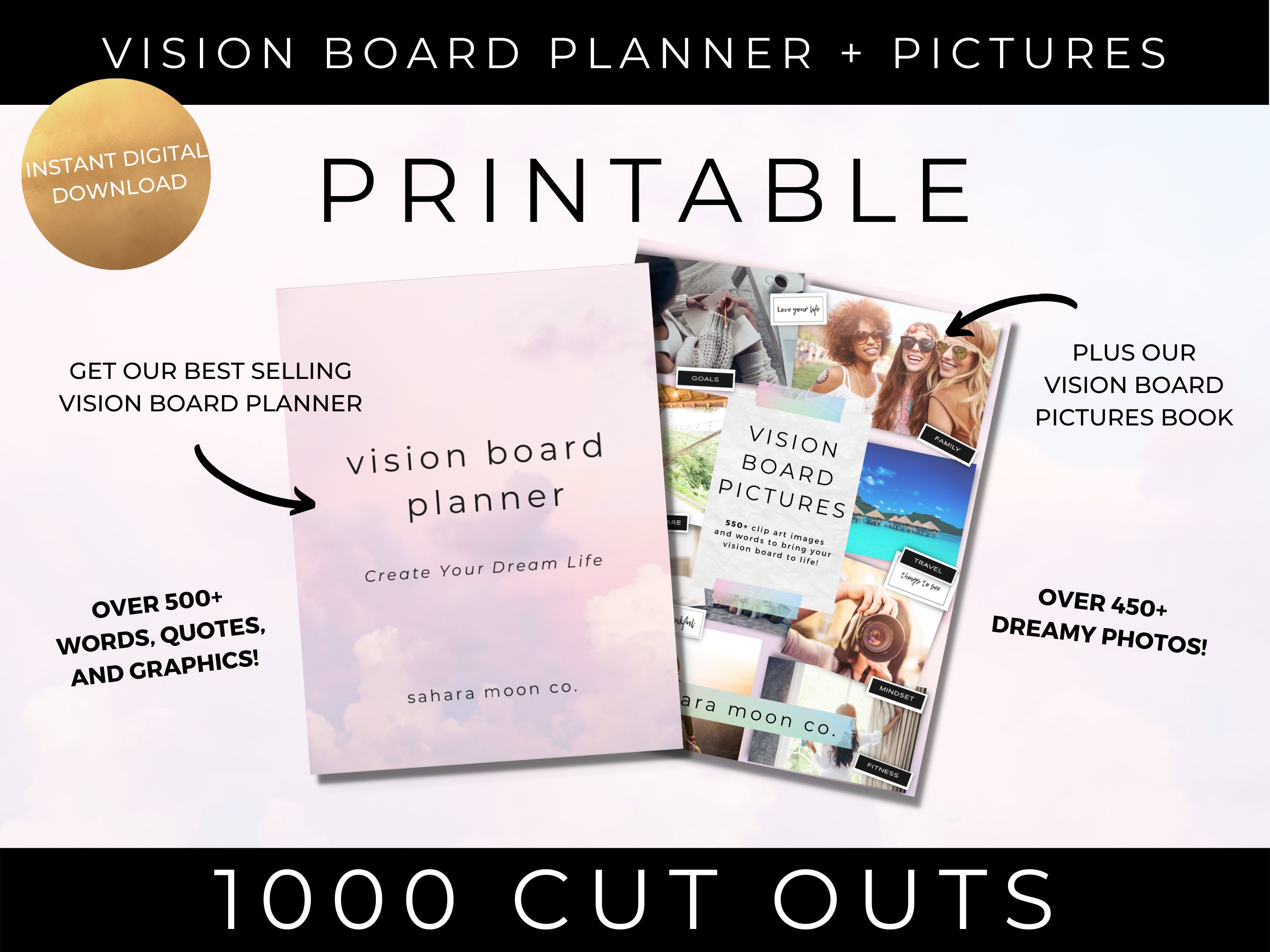 Pink Vision Board Printable for Women, Vision Board Kit for Girls, Pink  Mood Board, Manifestation Printable, Law of Attraction Planner 