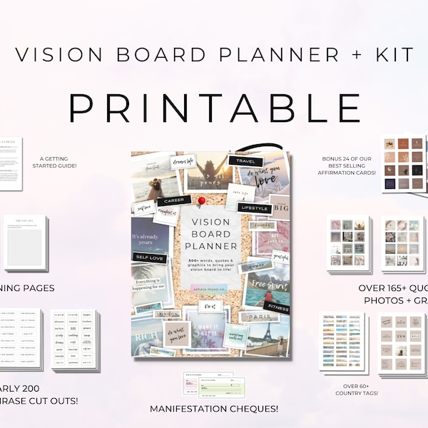 Vision Board Printables | Vision Board Kit | Vision Board Pictures, Vision Board Planner, Vision Boards 2024, Vision Board Party, Mood Board