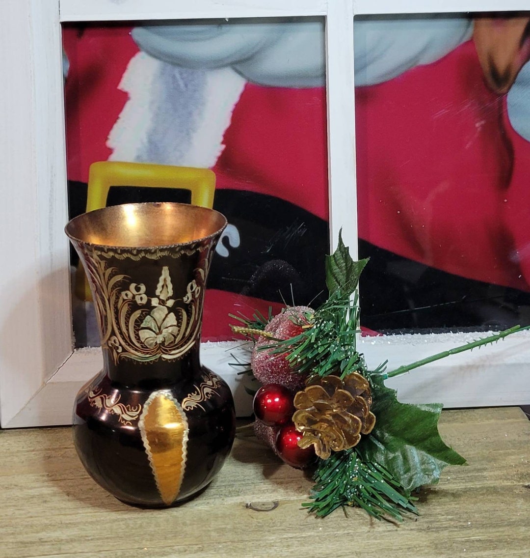 Vintage Copper Etched and Engraved Art Nouveau Vase Etsy