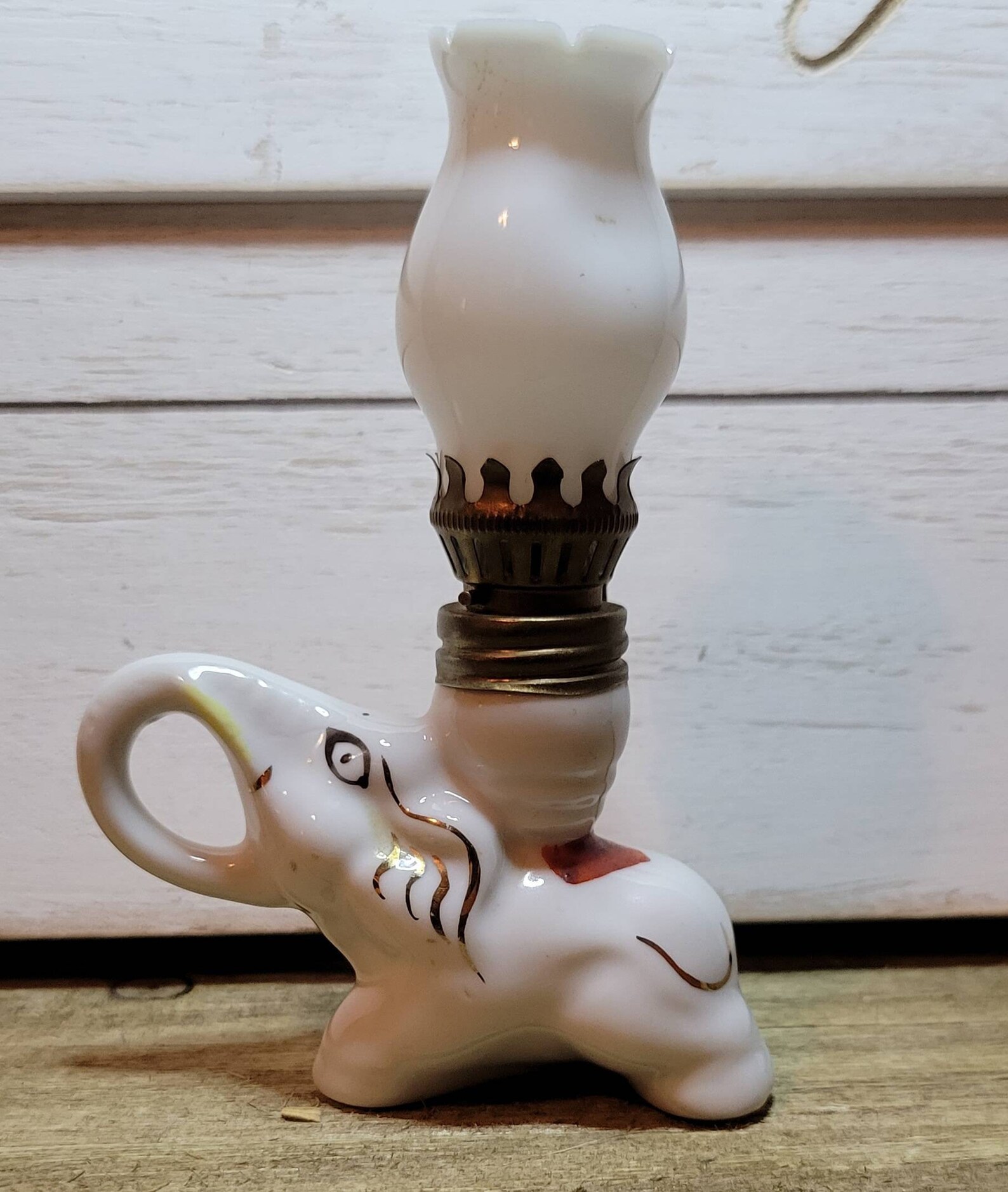 Vintage Porcelain Miniature White Elephant Oil Lamp Made Fire Etsy