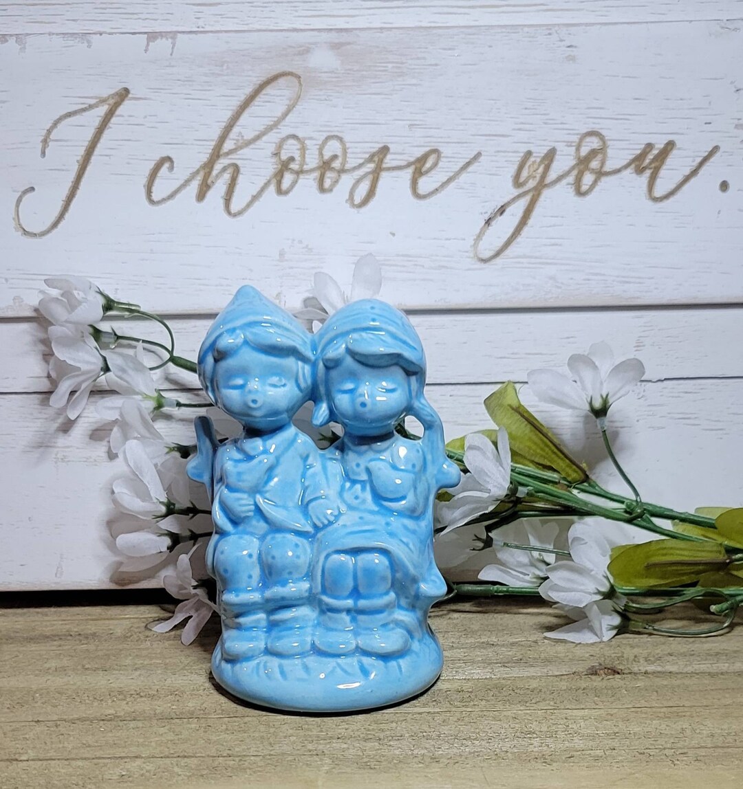 Vintage Lite Blue Little Dutch Boy and Girl Whistling Ceramic Figurine ...