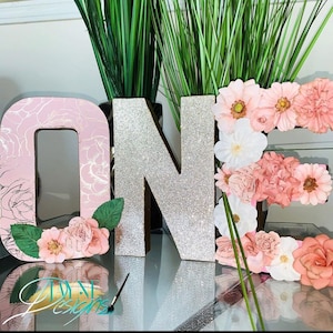 Floral Monogram| Glitter Paper Mache Letters| Stand up Mache 8"| Party Decor