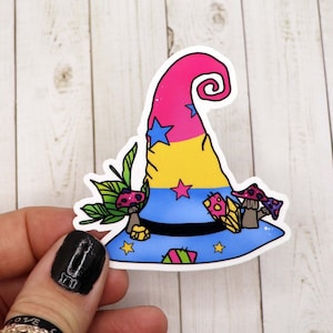 Pansexual Pride Flag Witch Hat Sticker, Pansexual Sticker, Pride Flag Sticker, Witch Hat Sticker, Witch Stickers, Cottagecore Stickers