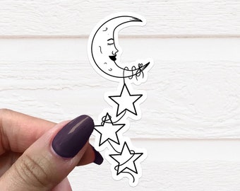 Moon and Stars Sticker, Celestial Sticker, Car Sticker, Car Decal, Die Cut Sticker, Vinyl Sticker, Water Bottle Sticker, Laptop Decal