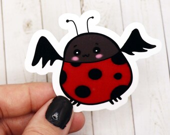 Lady Bug Vinyl Sticker, Lady Bug Sticker, Gothic Lady Bug with Bat Wings Sticker, Spooky Sticker, Goth Stickers, Gothic Stationary