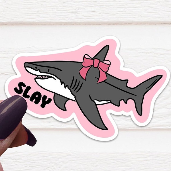 Slay Sticker, Shark Stickers, Coquette Decal, Die Cut Label, Water Bottle Label, Notebook Decal, Laptop Stickers, Journal Sticker