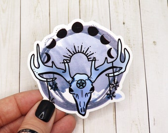 Mystical Stag Skull Sticker, Mystical Sticker, Stag Skull Sticker, Witchy Sticker, Stickers Witchy, Witch Sticker, Die Cut Vinyl Sticker