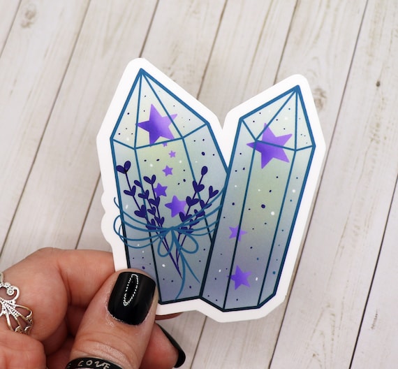 GLOSSY STICKER: Blue and Black Crystal Moon , Dark Aesthetic Crystal Sticker  , Crystal Sticker , Blue Crystal Sticker , Crystal Stickers 