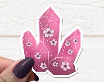 Cherry Blossom Stationary, Cherry Blossom Sticker, Crystal Stickers, Holographic Sticker, Witchy Stickers, Crystal Gifts, Pink Crystal