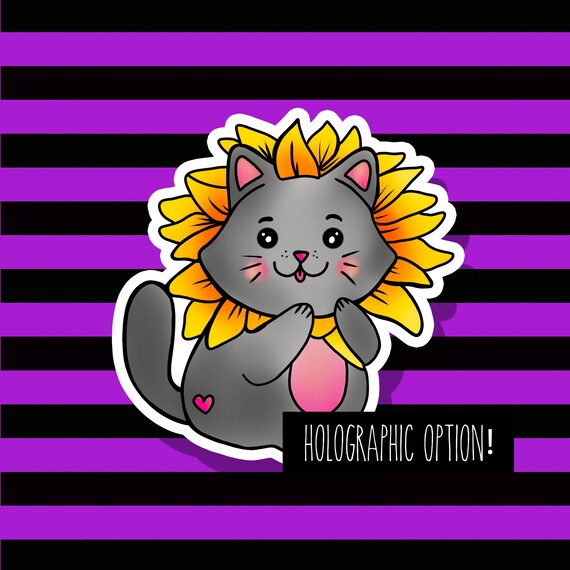 Sunflower Cat Vinyl Sticker Sunflower Sticker Cat Sticker Etsy