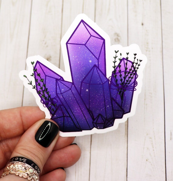 Purple Aesthetic Celestial Crystal Sticker, Starry Night Crystal Sticker,  Witchy Vibe Crystal Sticker, Purple Crystal Sticker
