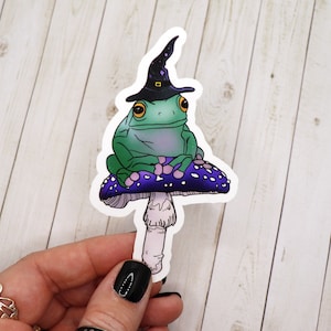 Witch Frog on Toadstool Sticker, Witch Sticker, Frog Sticker, Toadstool Sticker, Cottagecore Stickers, Goblincore Stickers, Frog Gifts