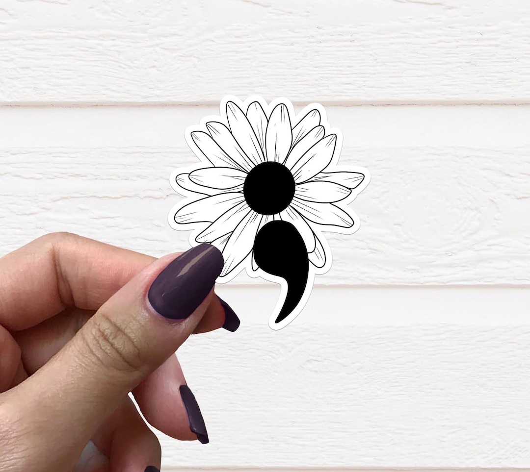 Black and White Semi Colon Sticker, Mental Health Sticker, Suicide ...