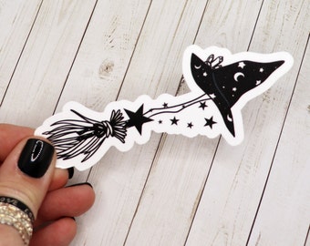 Witch Broom Sticker, Witch Sticker, Broom Sticker, Stickers Witchy, Black and White Sticker, Art Sticker, Cute Sticker, Waterproof and Vinyl