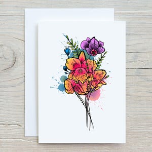 Minimalist Flower Bouquet Greeting Card: Blank Inside, Art Print