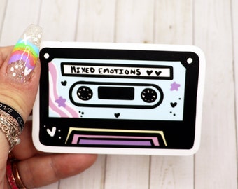 Mixed Emotions Tape 90s Nostalgia Vinyl Sticker, Holographic VSCO Stickers, Pastel Goth Neon Stickers, Mixed Tape Retro Stickers