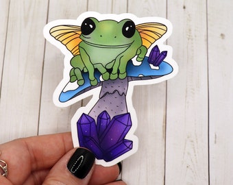 Frog Fairy on Blue Mushroom Sticker, Frog Fairy Sticker, Frog Sticker, Fairy Sticker,  Blue Mushroom Sticker, Mushroom Sticker, Cottagecore