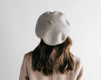 Beige Neutral Color Vegan Wool French Style domed Beret Cap hat