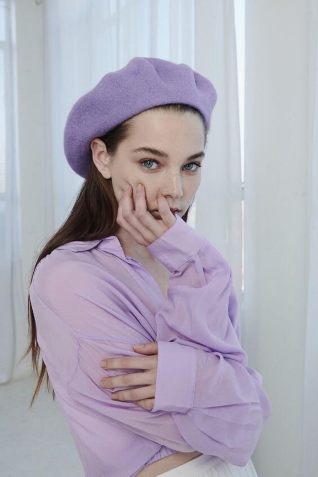 2452 Wool French Beret Hat Solid Color Cap For Women Girls (violet Women main image 4
