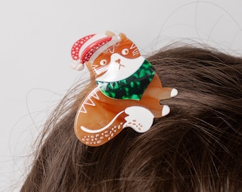 Adorable cat and dog festive Hair Claw - Cute christmas holiday Animal Hair Accessory