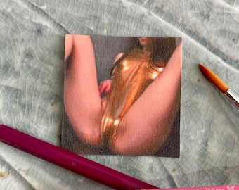 Miniature pencil drawing! young woman in a golden swimsuit!