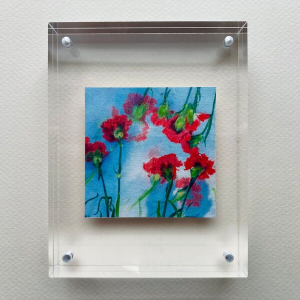 Dessin miniature floral "oeillets" rouges