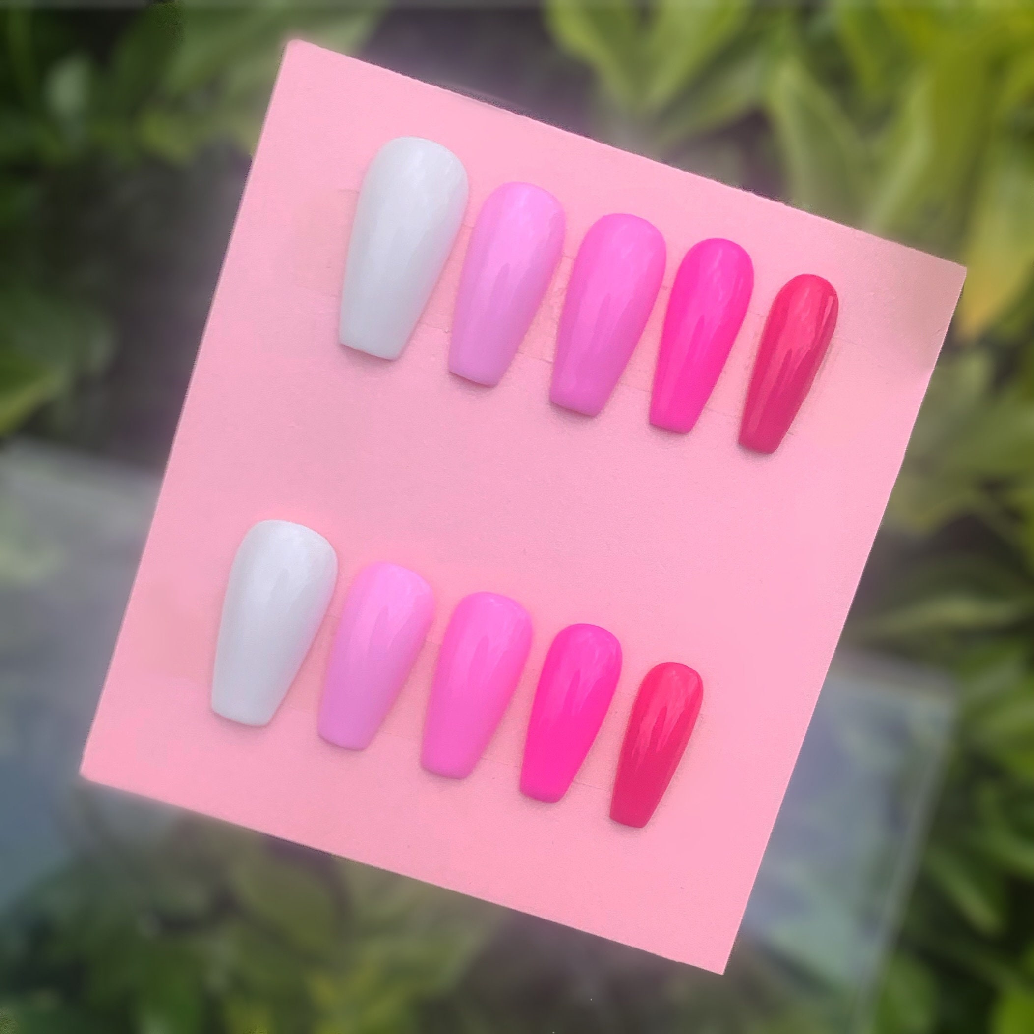 Pink Ombre Press on Nails Glossy Ombre Coffin Glue on Nails Etsy