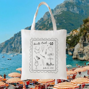 Amalfi Coast Stamp Tote - Italy Welcome Bag - Amalfi Wedding Favor - Custom Italy Totes - Wedding Guest Favors - Welcome Bags