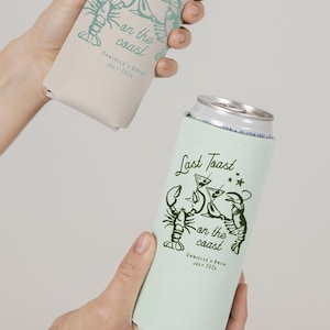 Last Toast On The Coast Lobster Can Cooler: Custom Bachelorette Party Can Coolers or Wedding Party Favors image 2