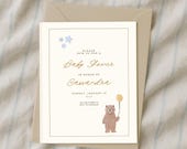 Watercolor Bear Baby Shower Invitation Canva Template: Animal Theme Editable Baby Invite Download