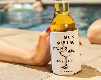 Custom Bachelorette Can Cooler: Sun Swim Fun Party Favor
