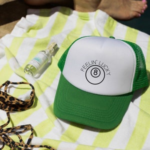 Feelin&#39; Lucky, Custom Trucker Hat, Bachelorette Hat, Bachelorette Merch, Club Bach, Vegas Bachelorette, Eight Ball, Las Vegas Bachelorette