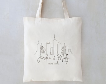 Boston Skyline Wedding Tote Bag: Personalized Favor Bag