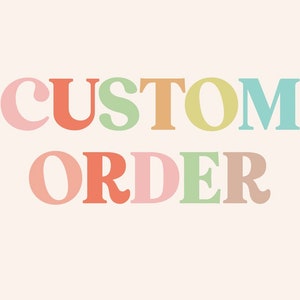 May include: A colorful graphic design with the text "CUSTOM ORDER" in a retro style font. The letters are in different colors, including pink, red, green, yellow, and blue.