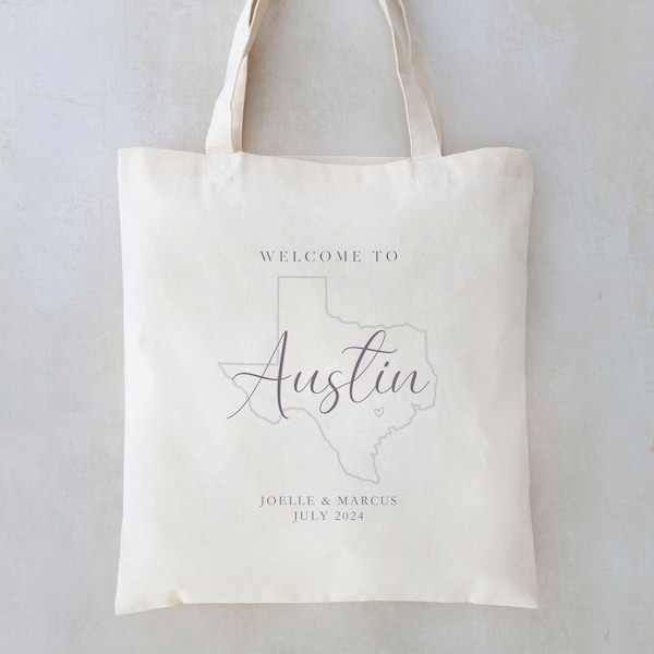 Texas Wedding Tote - Texas Wedding Guest Favor - Austin Wedding - State Outline Tote - Wedding Welcome - Austin Welcome Tote - Houston Tote