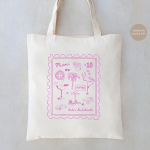 Miami Stamp Tote - Florida Bachelorette Totes - Club Bachelorette Miami - Beach Bachelorette Totes - Miami Party Favors - Club Bach Miami