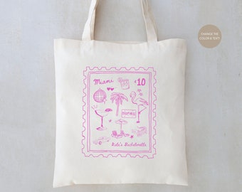 Miami Stamp Tote - Florida Bachelorette Totes - Club Bachelorette Miami - Beach Bachelorette Totes - Miami Party Favors - Club Bach Miami