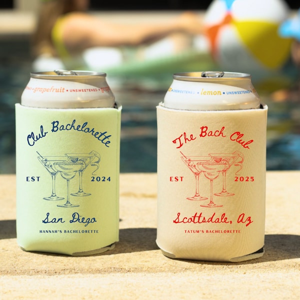 Custom Bachelorette Can Coolers: Hand-Drawn Club Bach Favors
