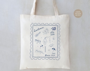 Greece Stamp Tote - Greece Wedding - Greece Bachelorette - Santorini Tote Bag - Greece Tote Bag - Greece Wedding Totes - Mamma Mia Bach