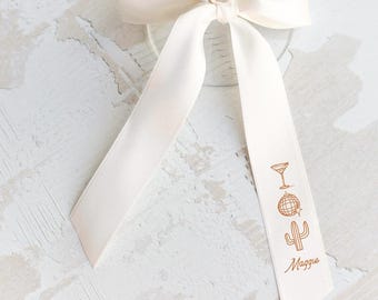 Desert Tote Name Tag - Bow Name Tote - Custom Name Tag Tote - Desert Disco Bach - Wedding Name Card - Ribbon Name Tag - Bachelorette Ribbons